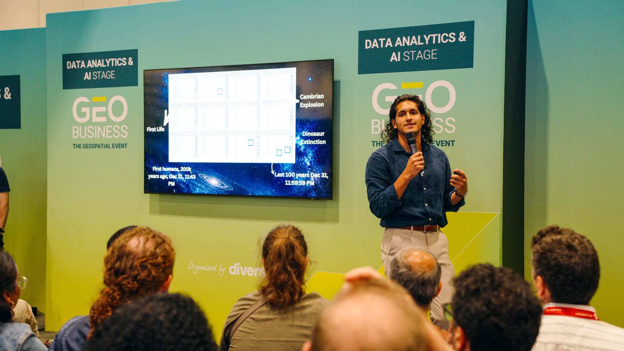 Aadam presenting Earth's history at GEO Business