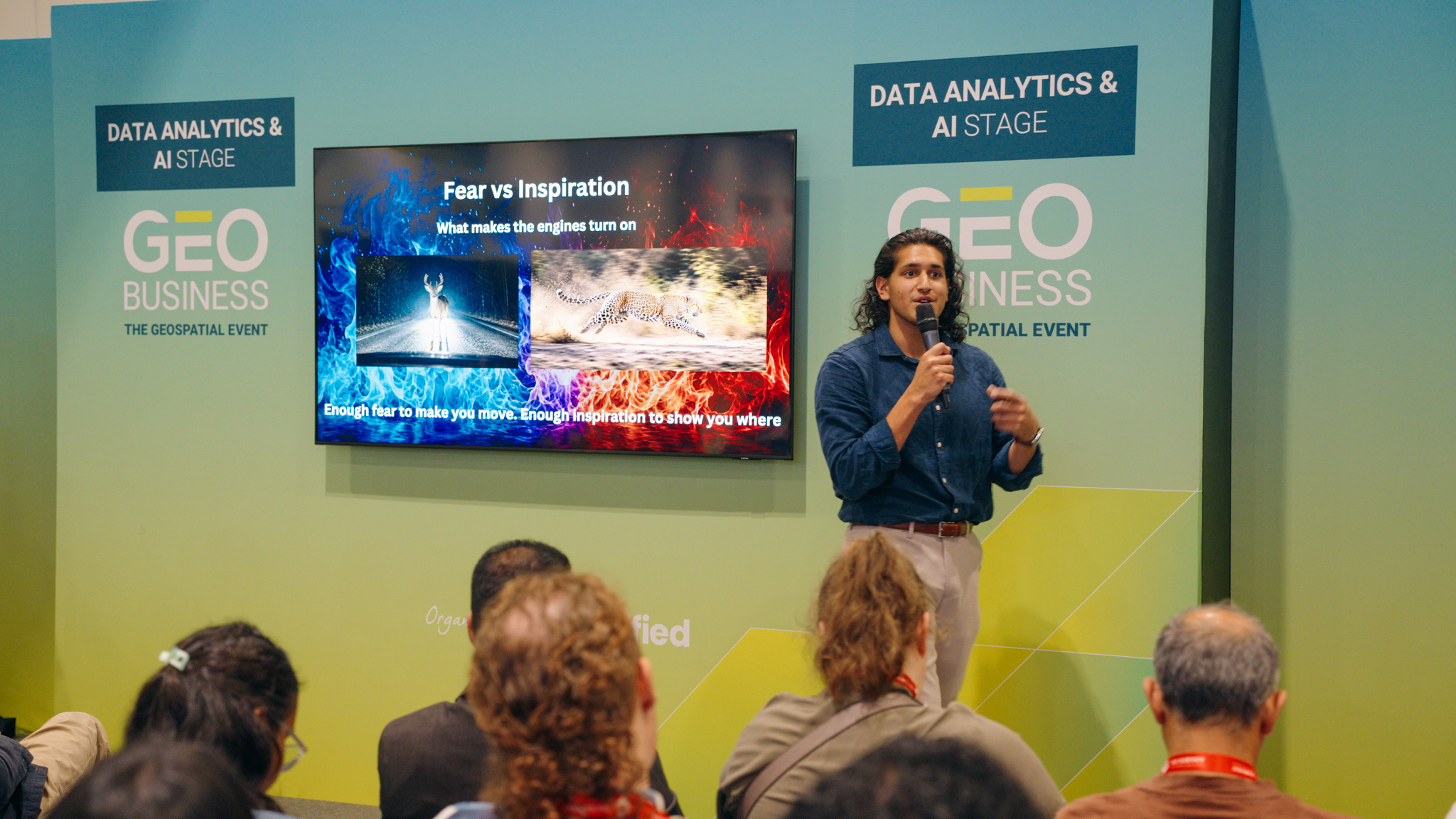 Aadam presenting wildlife imagery at GEO Business